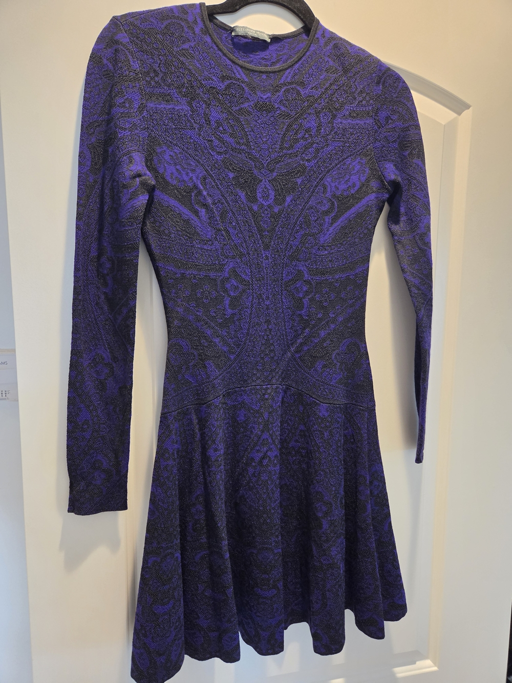 Alexander McQueen Long-Sleeve Purple Patterned Fit & Flare Dress